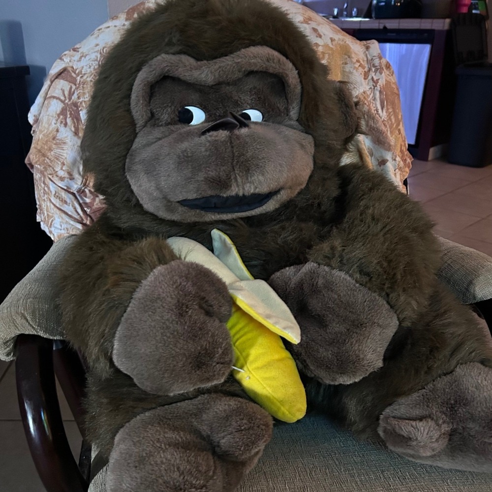 Embrace Plush Gorilla with Banana Stuffed Animal Brown Primate 22 inch Toy